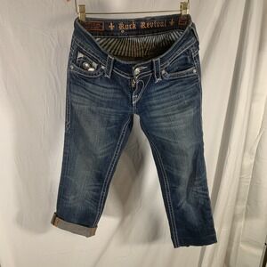 ROCK REVIVAL Jeans TORI Straight 25x23 Flap Pkt Low rise Altered Distressed